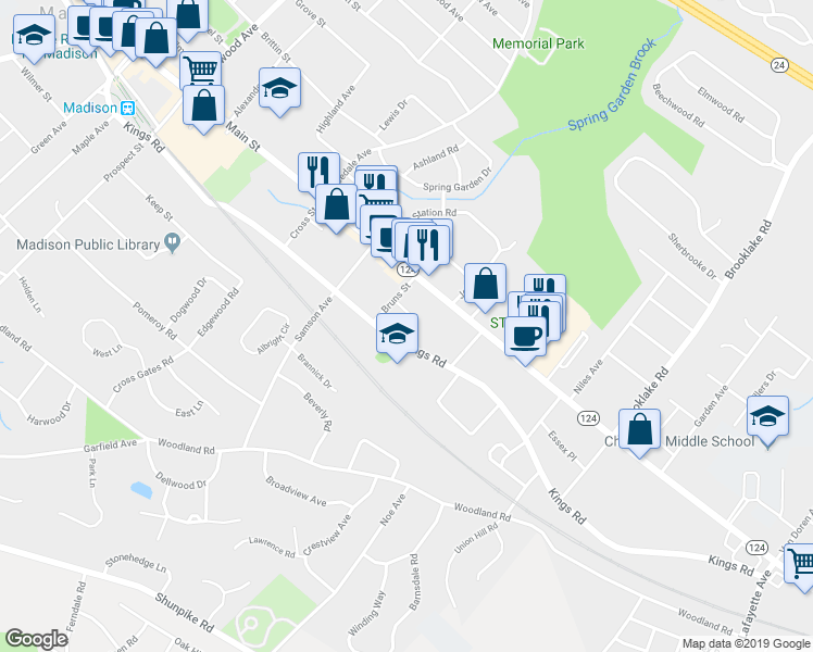 map of restaurants, bars, coffee shops, grocery stores, and more near 8 Magnolia Court in Madison