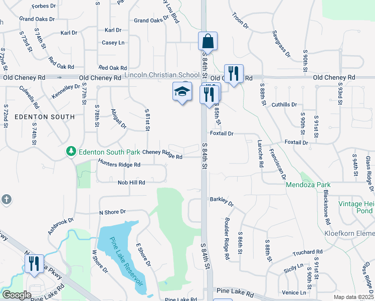 map of restaurants, bars, coffee shops, grocery stores, and more near 8330 Cheney Ridge Road in Lincoln