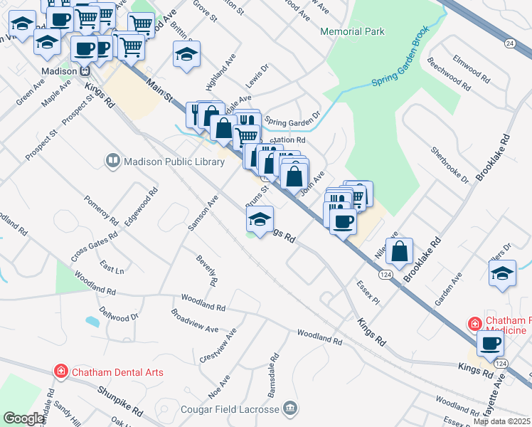 map of restaurants, bars, coffee shops, grocery stores, and more near 8 Magnolia Court in Madison