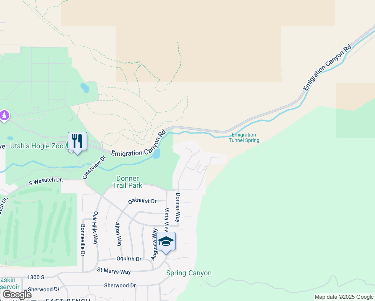 map of restaurants, bars, coffee shops, grocery stores, and more near 875 Donner Way in Salt Lake City