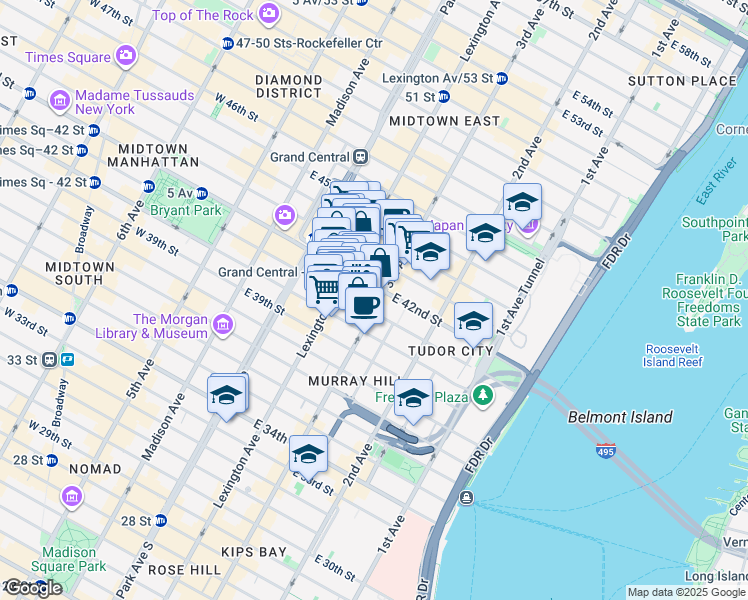 map of restaurants, bars, coffee shops, grocery stores, and more near in New York