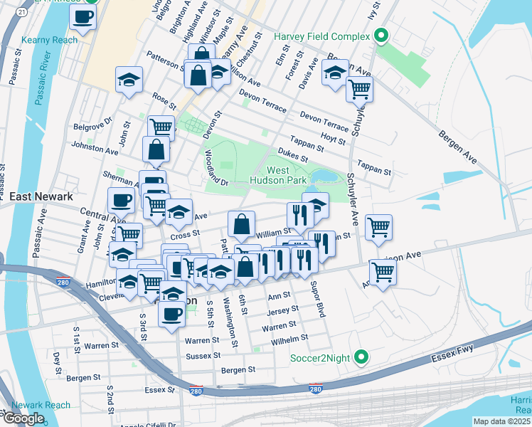 map of restaurants, bars, coffee shops, grocery stores, and more near 516 Cross Street in Harrison