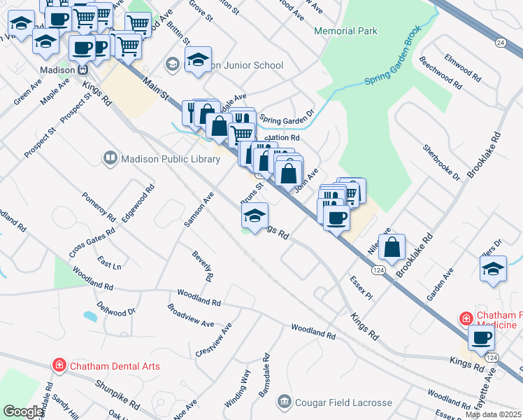 map of restaurants, bars, coffee shops, grocery stores, and more near 8 Magnolia Court in Madison