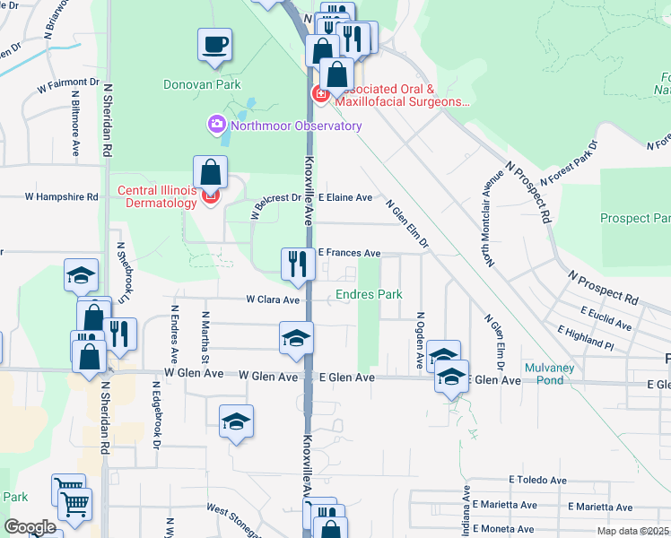map of restaurants, bars, coffee shops, grocery stores, and more near 116 East Frances Avenue in Peoria