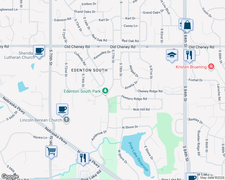 map of restaurants, bars, coffee shops, grocery stores, and more near 7611 Stevens Ridge Road in Lincoln