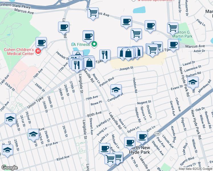 map of restaurants, bars, coffee shops, grocery stores, and more near 137 Claudy Lane in New Hyde Park