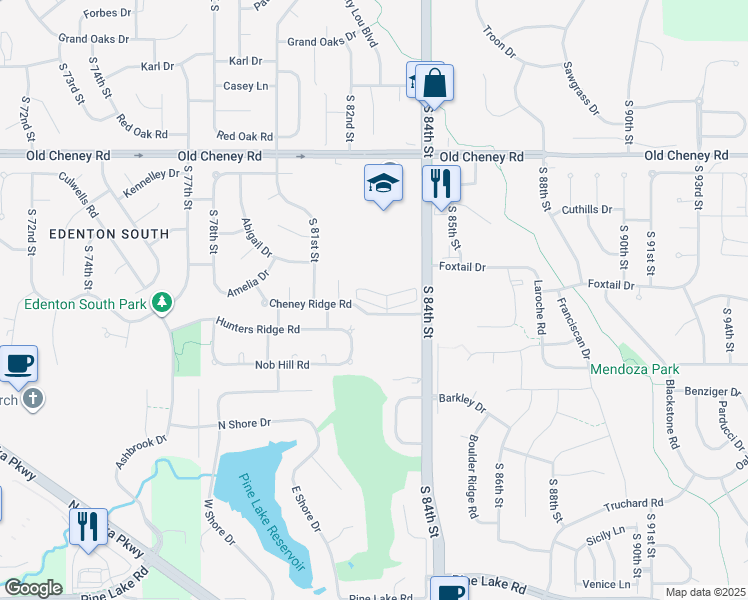map of restaurants, bars, coffee shops, grocery stores, and more near 8200 Cheney Ridge Road in Lincoln