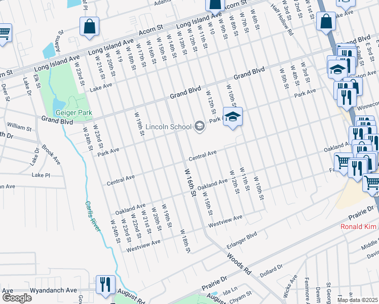 map of restaurants, bars, coffee shops, grocery stores, and more near 218 West 15th Street in Deer Park