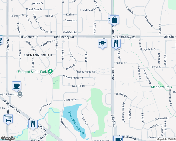 map of restaurants, bars, coffee shops, grocery stores, and more near 6150 South 81st Street in Lincoln