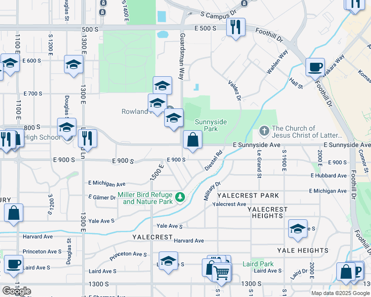 map of restaurants, bars, coffee shops, grocery stores, and more near 847 Greenwood Terrace in Salt Lake City