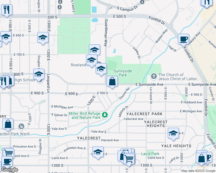 map of restaurants, bars, coffee shops, grocery stores, and more near 847 Greenwood Terrace in Salt Lake City