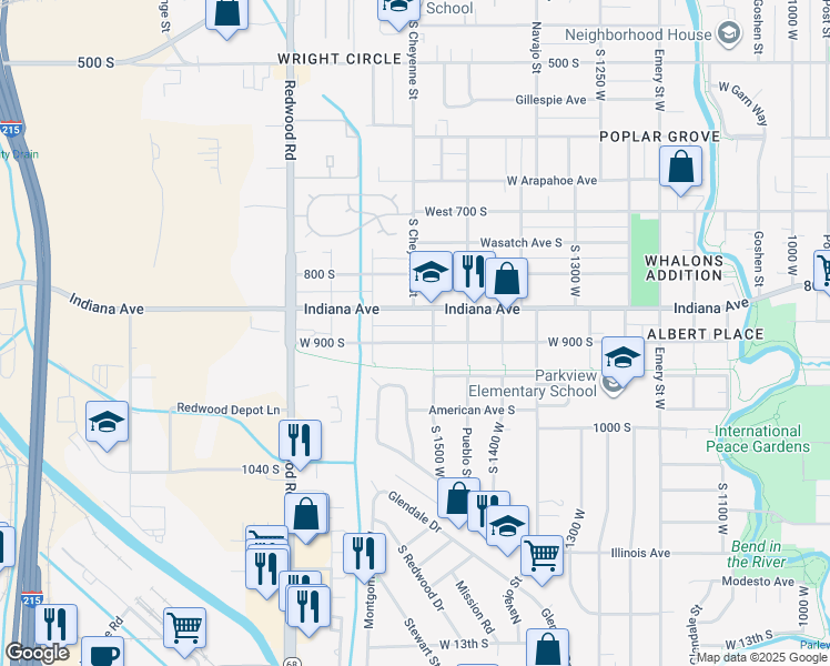 map of restaurants, bars, coffee shops, grocery stores, and more near 1531 West 900 South in Salt Lake City