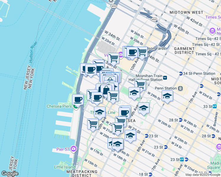 map of restaurants, bars, coffee shops, grocery stores, and more near 533 West 26th Street in New York