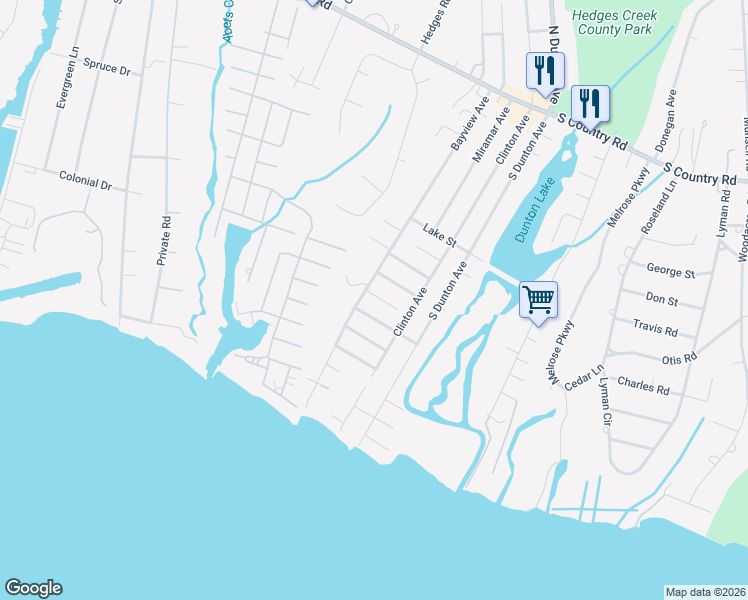 map of restaurants, bars, coffee shops, grocery stores, and more near 10 Milan Street in East Patchogue