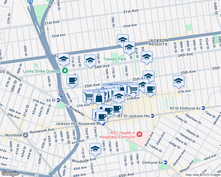 map of restaurants, bars, coffee shops, grocery stores, and more near in Queens