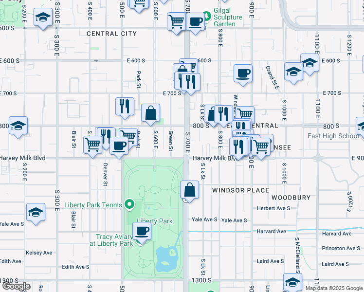 map of restaurants, bars, coffee shops, grocery stores, and more near 856 South 700 East in Salt Lake City