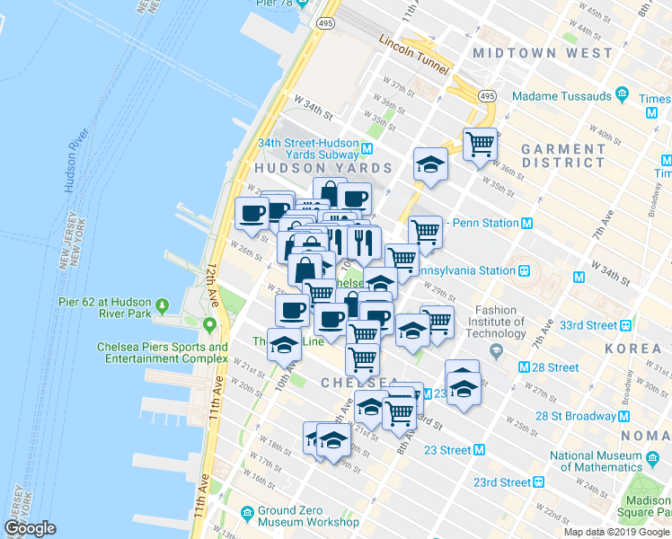 map of restaurants, bars, coffee shops, grocery stores, and more near in New York