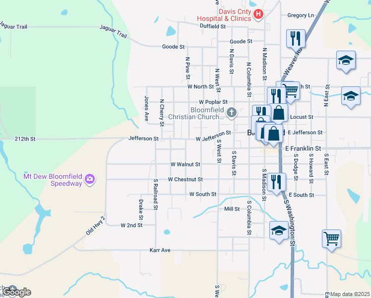 map of restaurants, bars, coffee shops, grocery stores, and more near 601 West Franklin Street in Bloomfield