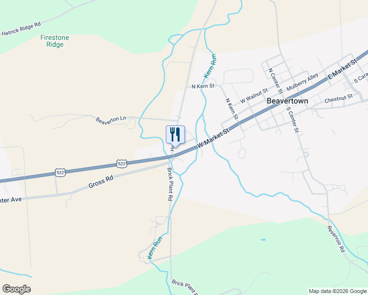 map of restaurants, bars, coffee shops, grocery stores, and more near 517-521 W Market St in Beavertown