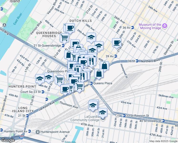 map of restaurants, bars, coffee shops, grocery stores, and more near 41-20 29th Street in Queens