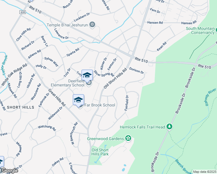 map of restaurants, bars, coffee shops, grocery stores, and more near 410 Old Short Hills Road in Essex County