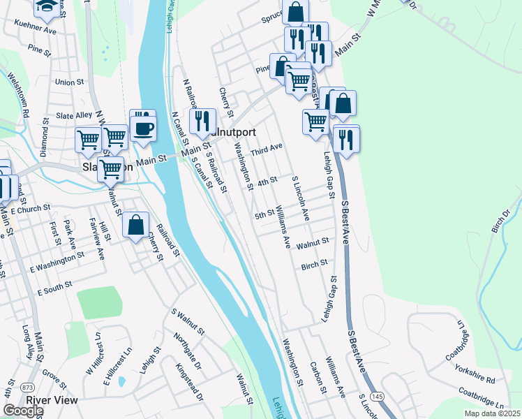 map of restaurants, bars, coffee shops, grocery stores, and more near 29 Washington Spur in Walnutport