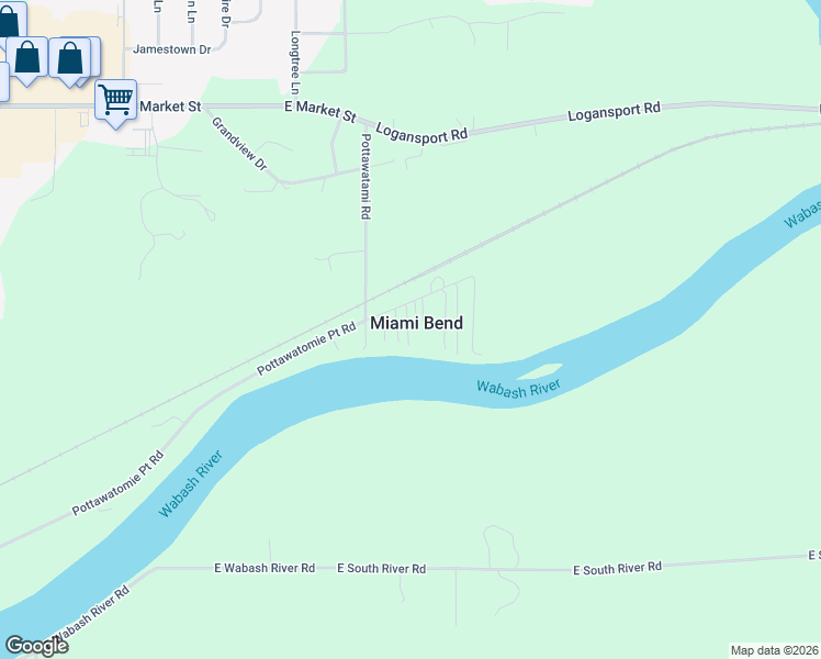 map of restaurants, bars, coffee shops, grocery stores, and more near 4901 Miami Bend Road in Logansport