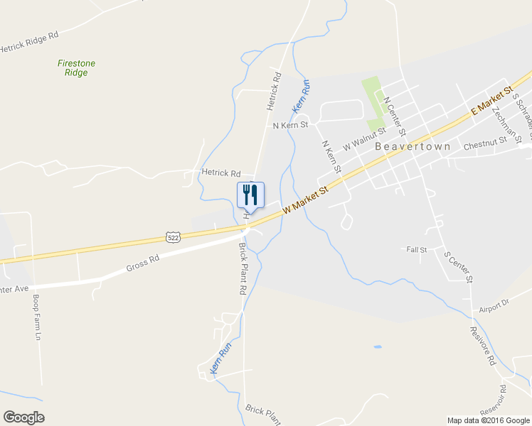 map of restaurants, bars, coffee shops, grocery stores, and more near 521 West Market Street in Beavertown