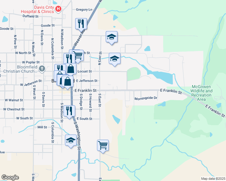 map of restaurants, bars, coffee shops, grocery stores, and more near 698 East Franklin Street in Bloomfield