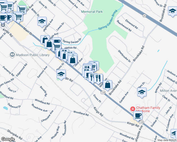 map of restaurants, bars, coffee shops, grocery stores, and more near 294 Main Street in Madison