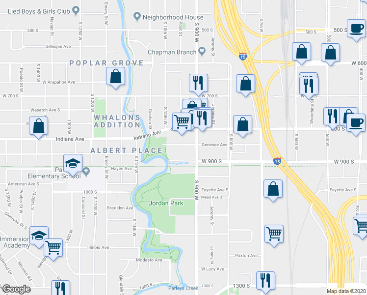 map of restaurants, bars, coffee shops, grocery stores, and more near 935 Genesee Avenue in Salt Lake City