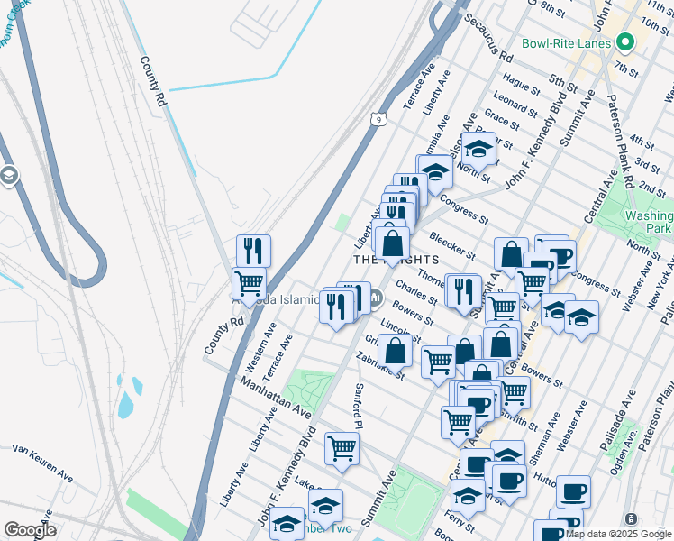 map of restaurants, bars, coffee shops, grocery stores, and more near 403 County Road 647 in Jersey City