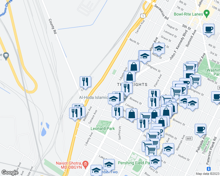 map of restaurants, bars, coffee shops, grocery stores, and more near 403 County Road 647 in Jersey City