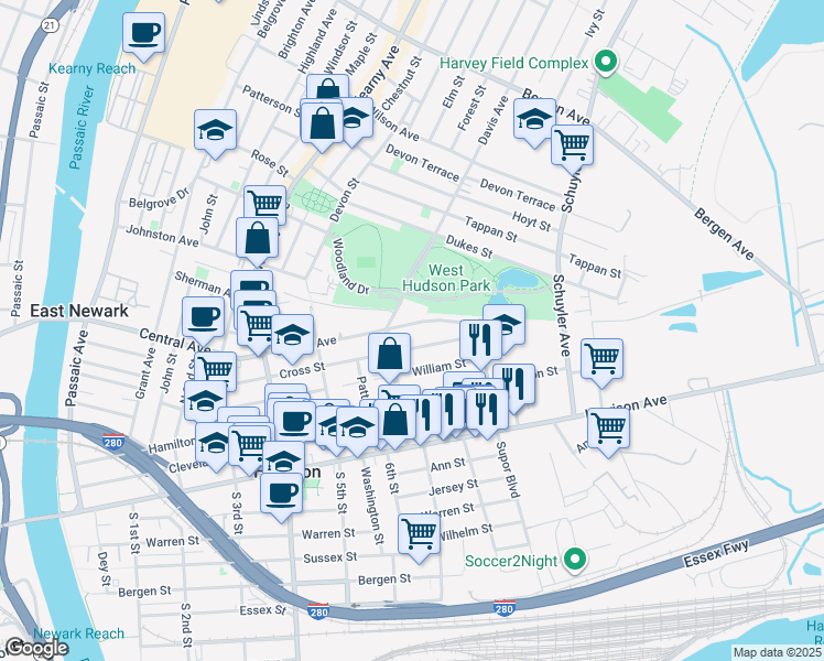 map of restaurants, bars, coffee shops, grocery stores, and more near 516 Cross Street in Harrison