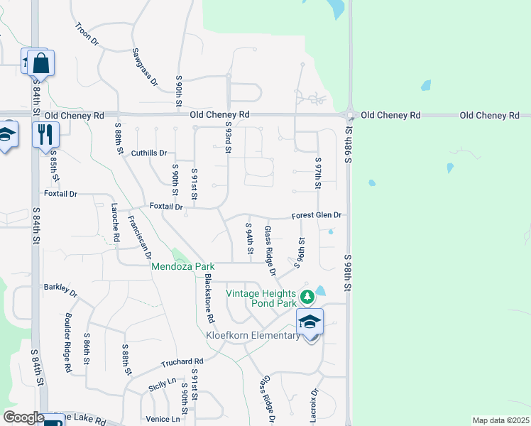map of restaurants, bars, coffee shops, grocery stores, and more near 6101 Glass Ridge Drive in Lincoln