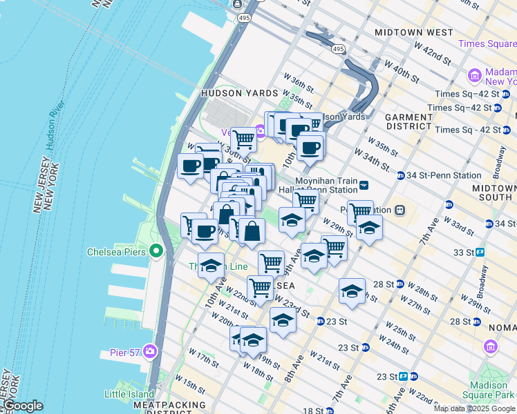 map of restaurants, bars, coffee shops, grocery stores, and more near in New York
