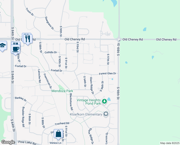 map of restaurants, bars, coffee shops, grocery stores, and more near 6101 Glass Ridge Drive in Lincoln