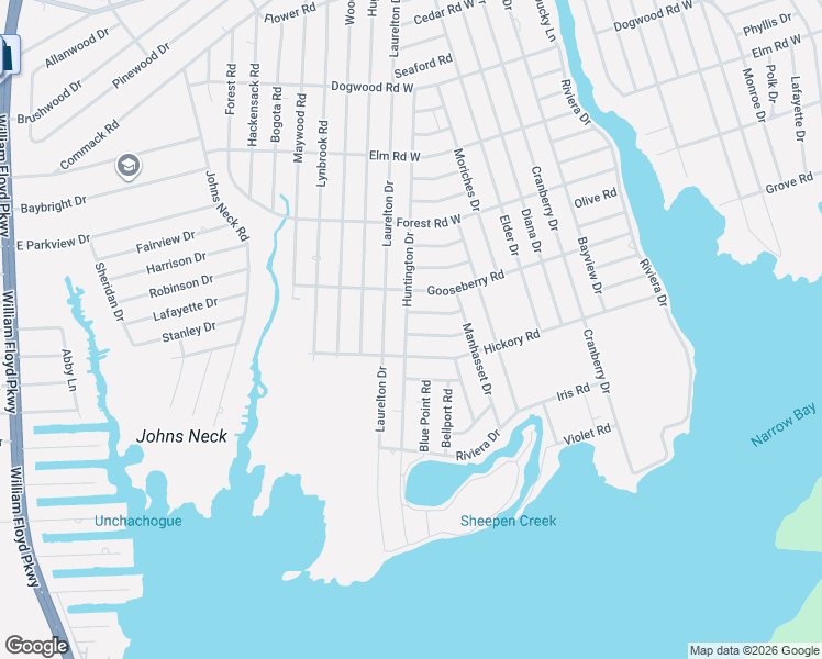 map of restaurants, bars, coffee shops, grocery stores, and more near 96 Huntington Drive in Mastic Beach