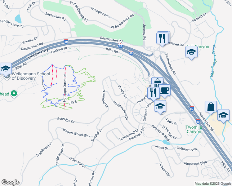 map of restaurants, bars, coffee shops, grocery stores, and more near 3424 Cedar Drive in Park City