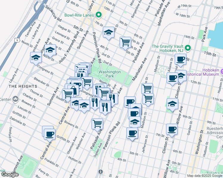 map of restaurants, bars, coffee shops, grocery stores, and more near 429 New York Avenue in Jersey City