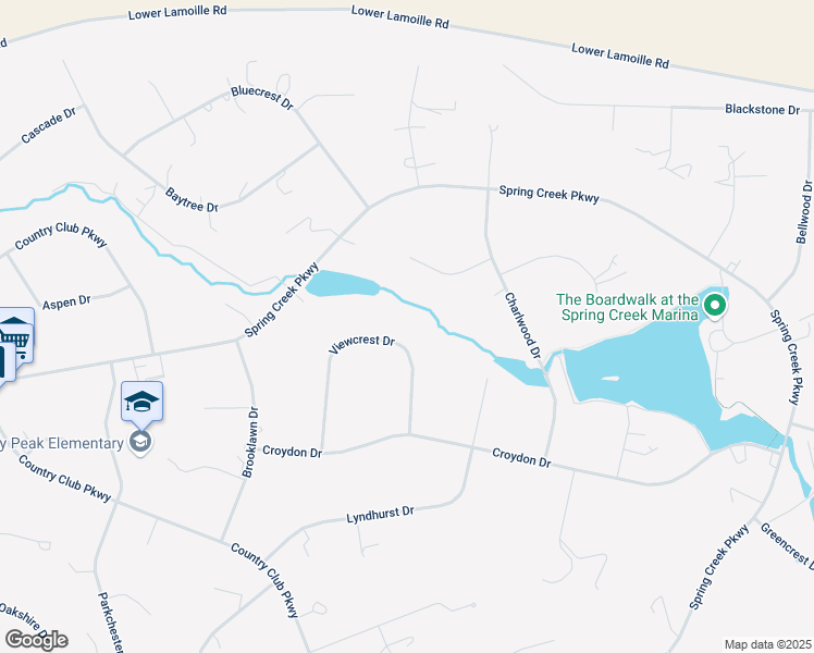 map of restaurants, bars, coffee shops, grocery stores, and more near 201 Viewcrest Drive in Spring Creek