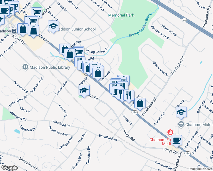 map of restaurants, bars, coffee shops, grocery stores, and more near 278 Main Street in Madison