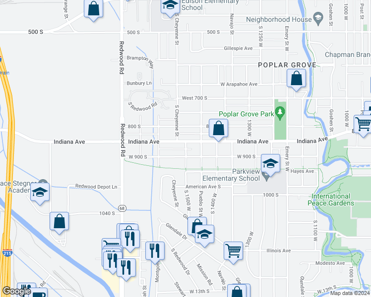 map of restaurants, bars, coffee shops, grocery stores, and more near 873 South 1500 West in Salt Lake City