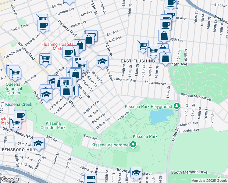 map of restaurants, bars, coffee shops, grocery stores, and more near 49-18 Negundo Avenue in Queens
