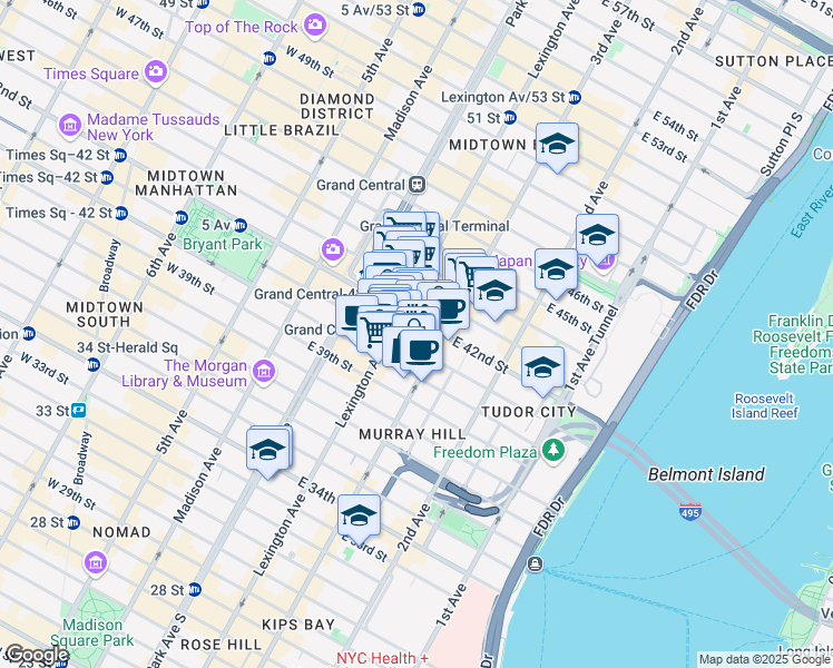 map of restaurants, bars, coffee shops, grocery stores, and more near in New York