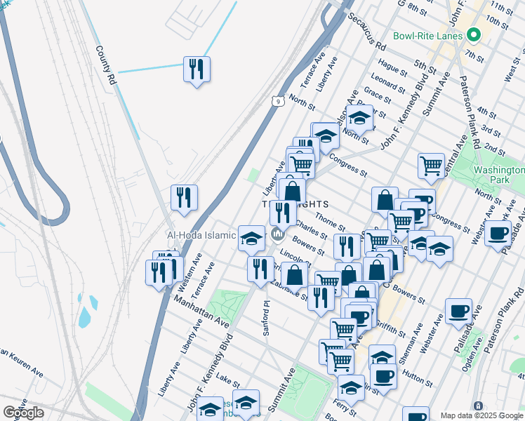 map of restaurants, bars, coffee shops, grocery stores, and more near 403 County Road 647 in Jersey City
