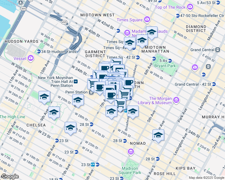 map of restaurants, bars, coffee shops, grocery stores, and more near in New York