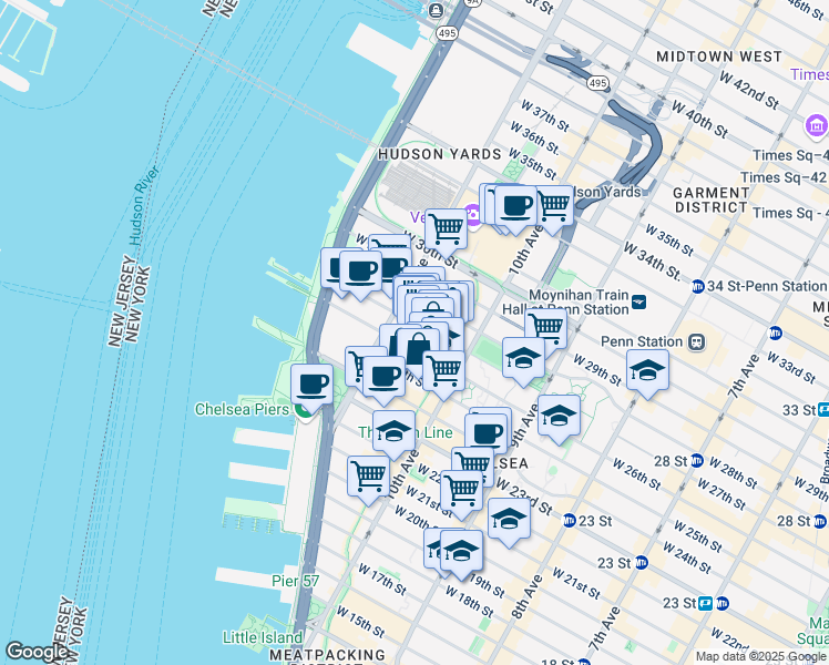 map of restaurants, bars, coffee shops, grocery stores, and more near 533 West 26th Street in New York