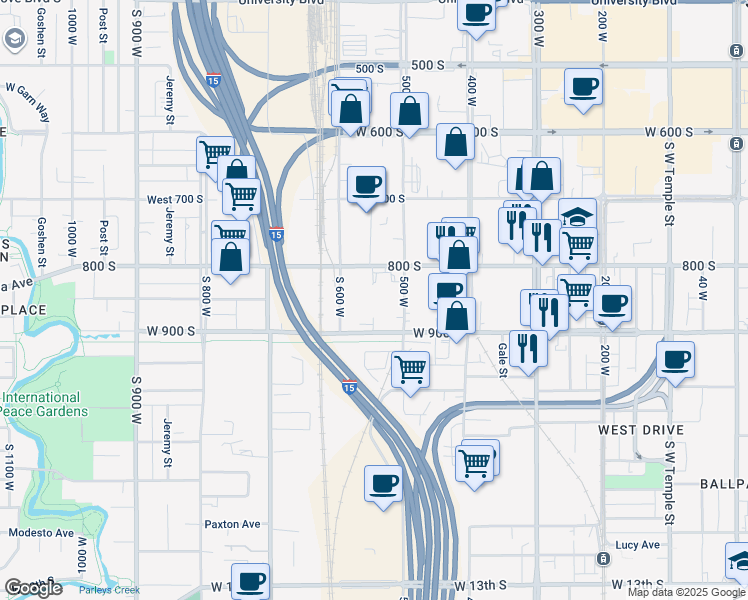 map of restaurants, bars, coffee shops, grocery stores, and more near in Salt Lake City