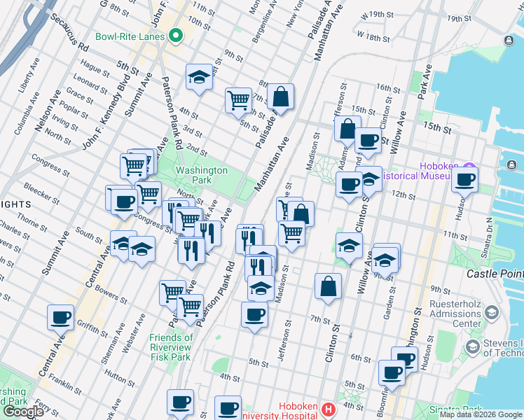 map of restaurants, bars, coffee shops, grocery stores, and more near 344 County Road 681 in Jersey City